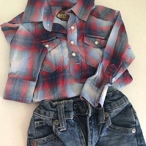 Plaid Kids Shirt by - Red and Blue wrangler Jean 20 X 2T